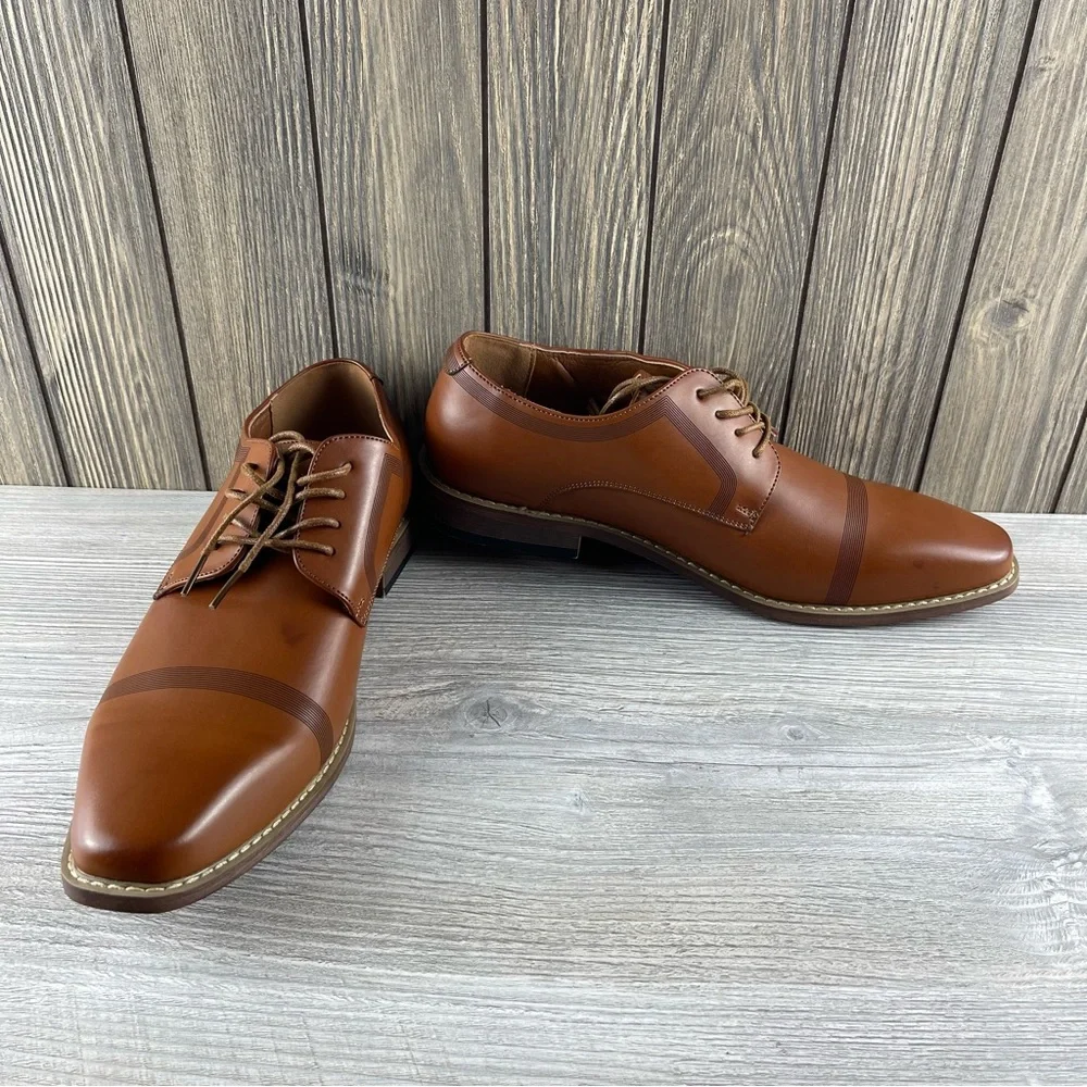 Nine West Kalani Dress Shoes Men's Cognac Leather Formal Oxford Lace Up size: 10